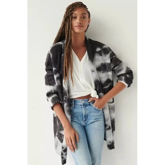 Anthropologie Avalon Tie-Dye Knit Cardigan Sweater Small Gray Cozy Winter - Picture 1 of 11